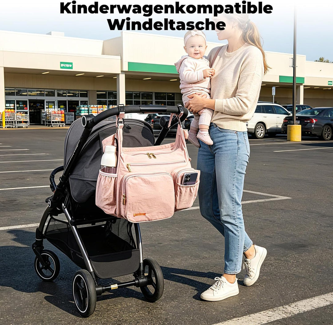 Puffy Wickeltasche 2-in-1 Kinderwagen Organizer &amp; Umhängetasche, 13L leichte Reisetasche Baby Damen,