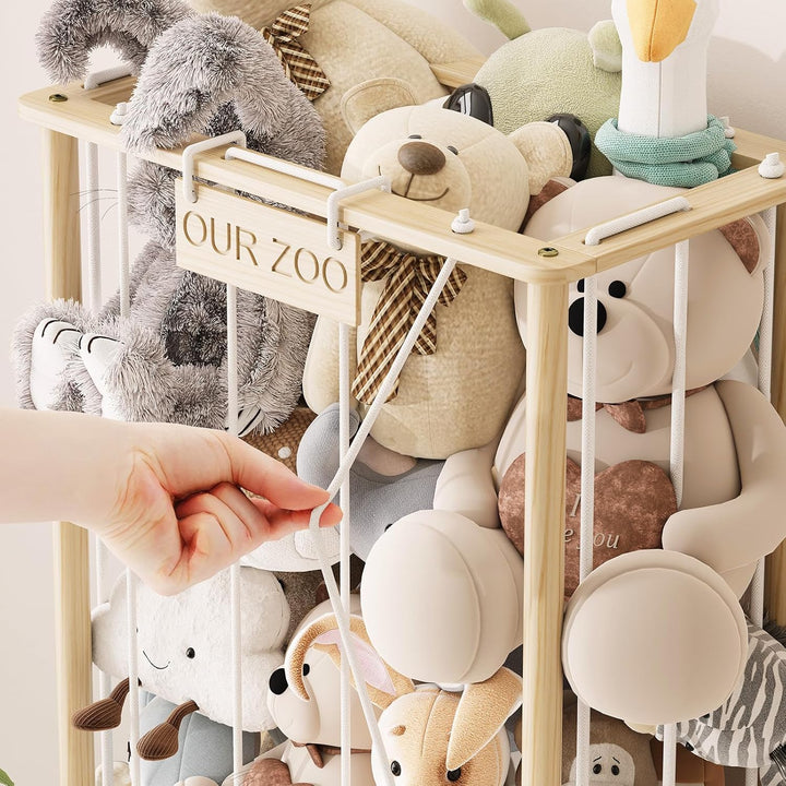 EXPERLAM Aufbewahrungsturm für Stofftiere aus Holz, vertikaler mobiler Organizer mit elastischen Bän