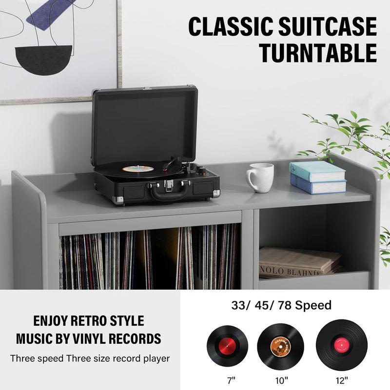 DIGITNOW! Belt-Drive 3 Gang Portable Stereo Turntable with Built-in Speakers, Supports RCA Output/3.