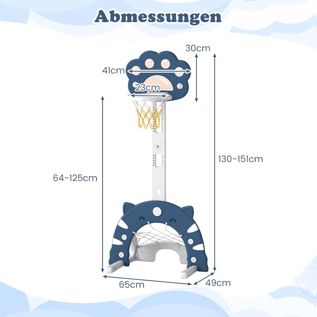 COSTWAY 3 in 1 Kinder Basketballkorb, Basketballständer mit Basketball & Fussball & Golfspiel, Indoo