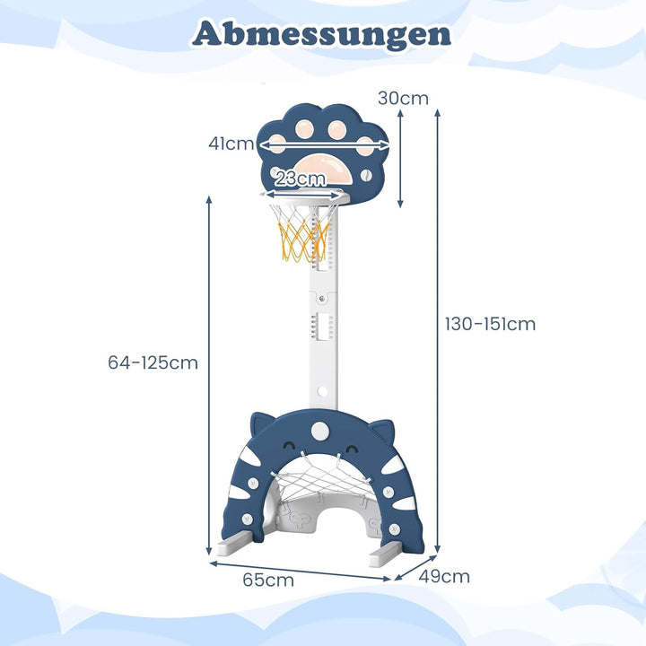 COSTWAY 3 in 1 Kinder Basketballkorb, Basketballständer mit Basketball & Fussball & Golfspiel, Indoo