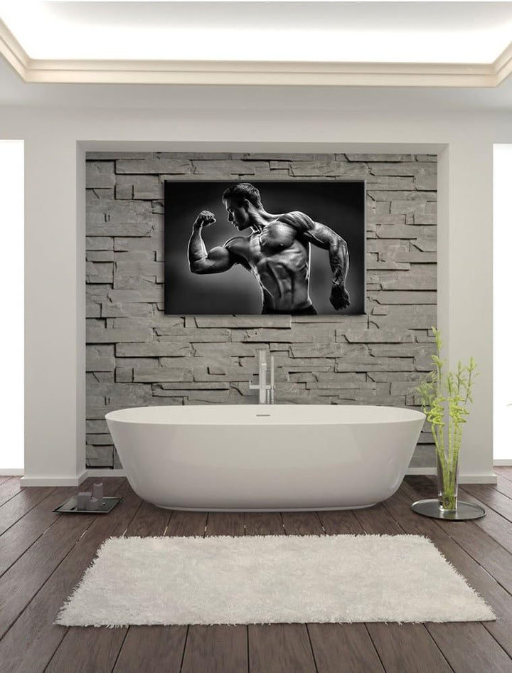 Pixxprint Starker Bodybuilder als Leinwandbild/Grösse: 100x70 cm/Wandbild/Kunstdruck/fertig bespannt