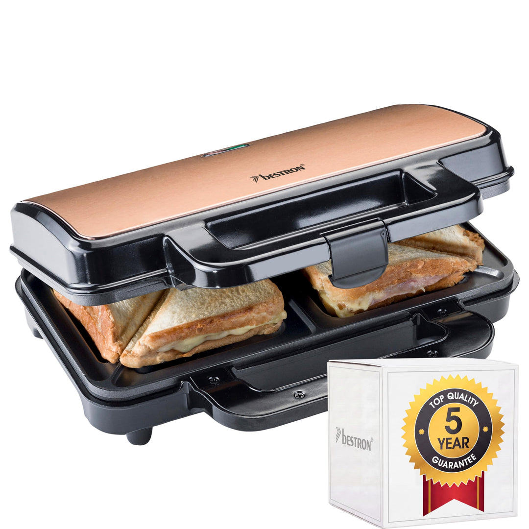 Bestron XL Sandwichmaker, Antihaftbeschichteter Sandwich-Toaster für 2 Sandwiches, 900 Watt, Schwarz