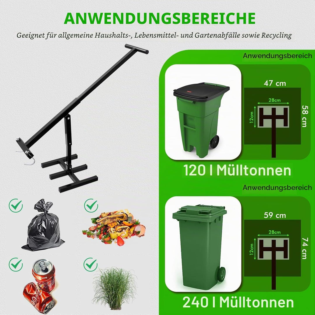 Manueller Müllverdichter Müllpresse Höhenverstellbare für 120L-360L | Tonnen Presse Hygienisch Müllt