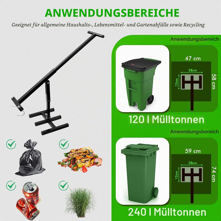 Manueller Müllverdichter Müllpresse Höhenverstellbare für 120L-360L | Tonnen Presse Hygienisch Müllt
