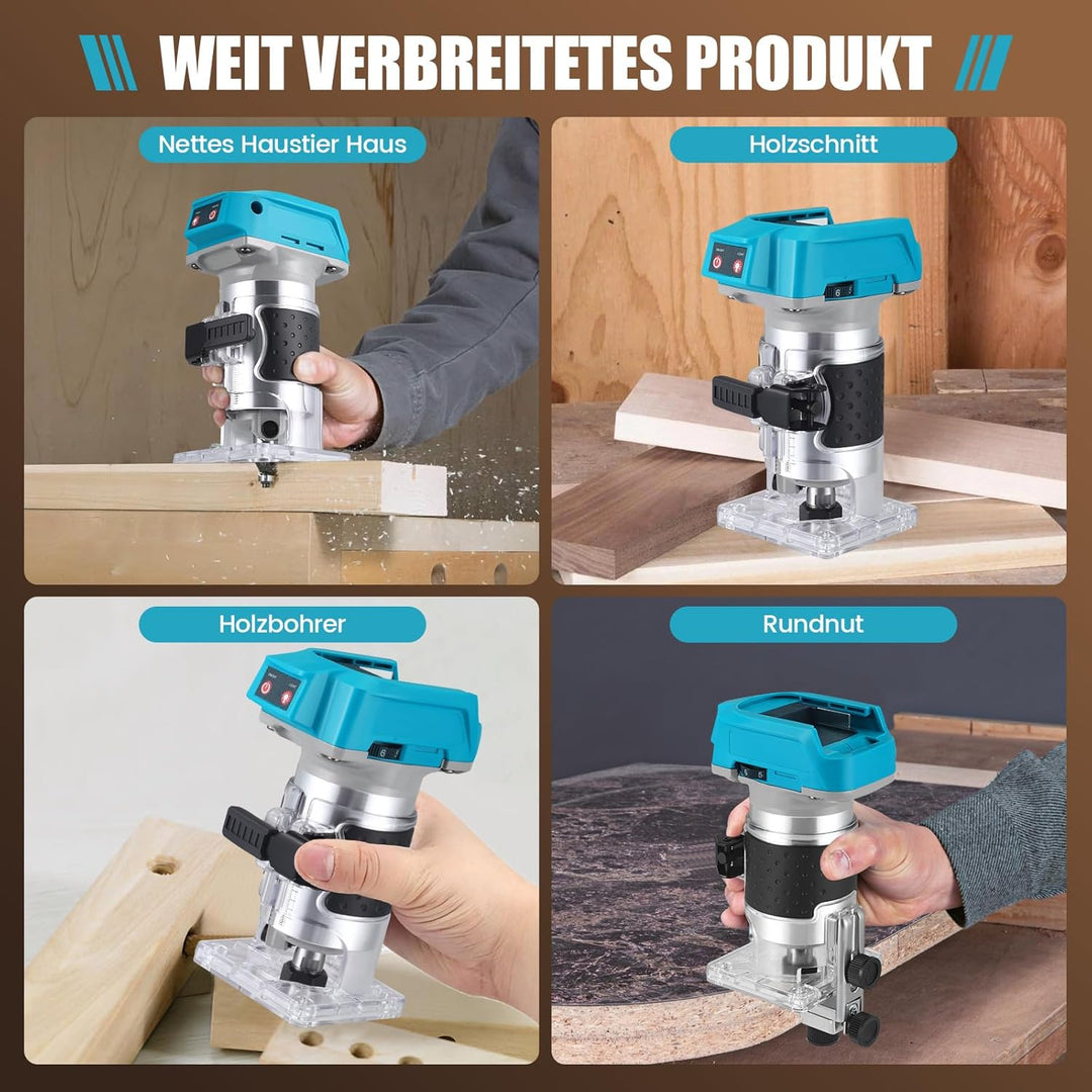 Akku Oberfräse kompatibel mit Makita 18V Akku,1400W Oberfräse Trimmer Einhandfräse Bürstenloser, Hol