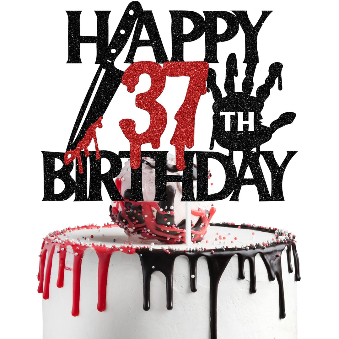 Schwarzer Glitzer-Killer "Happy 37th Birthday", Halloween-Zombie-Vampir-Dekoration, Halloween-Horror