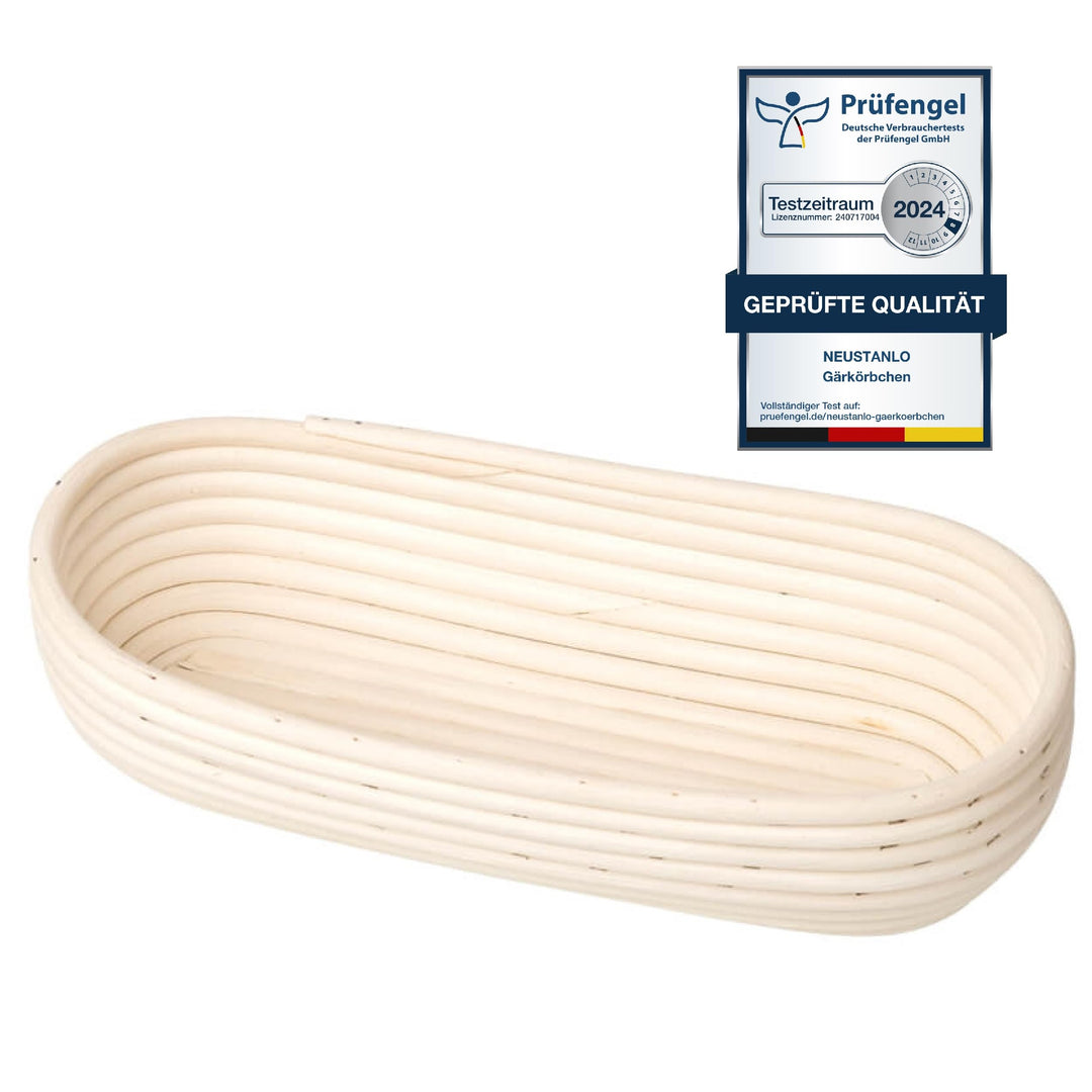 Neustanlo | Gärkörbchen oval | 37 cm für 1,5-2 kg Baguette Brot | aus Peddigrohr | Gärkorb zum Brot