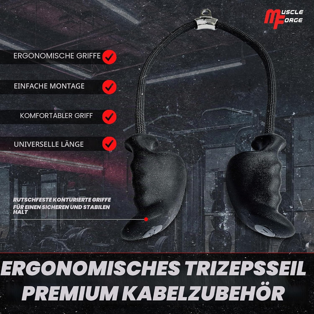 MuscleForge® Ergonomisches Trizepsseil, Trizepsgriff Seil für Latzug, Seilzug, Kraftstation, Griff f