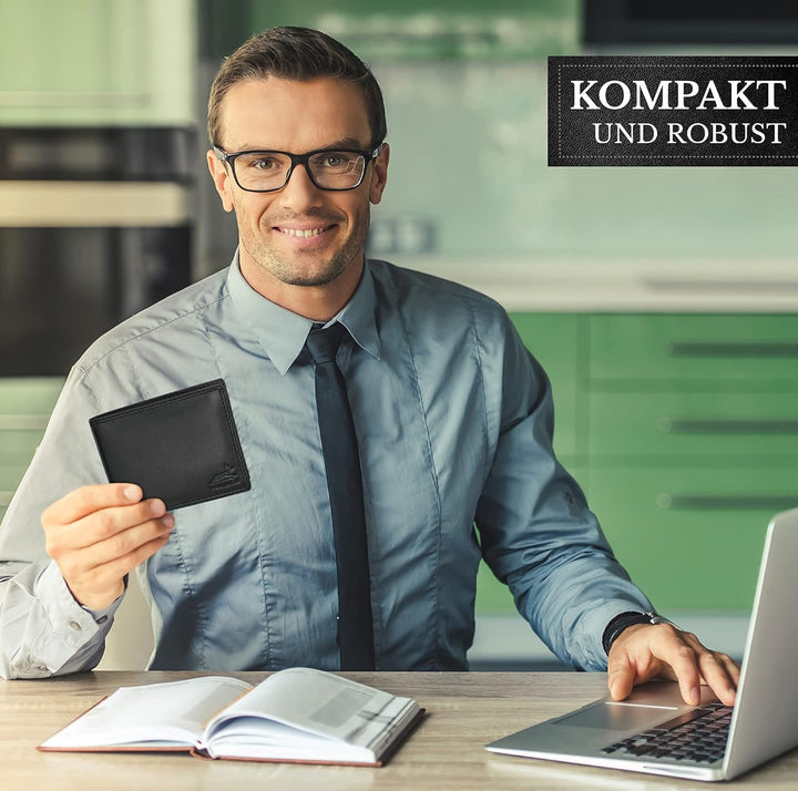 Fa.Volmer ® Leder Geldbörse Herren mit RFID-Schutz - extra-stabile Doppelnaht - 6 Fächer für Kreditk