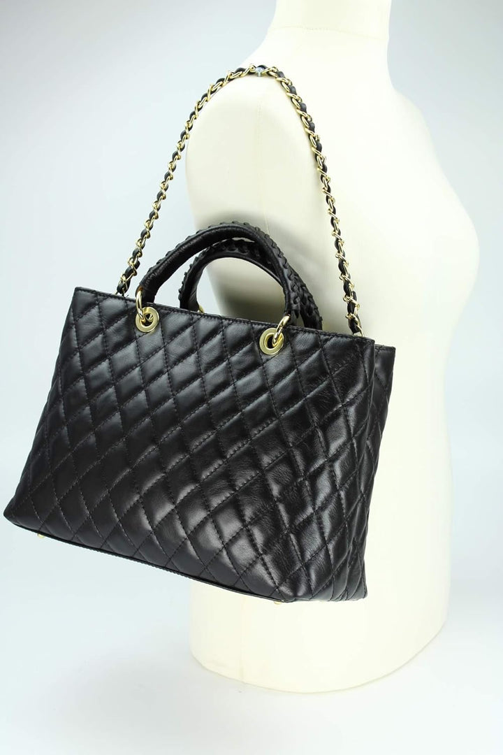 Belli edle italienische Echt Nappa Leder Damentasche Henkeltasche Umhängetasche gesteppt - 34x25x17