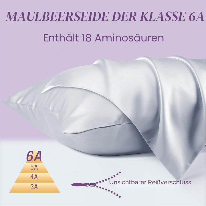 OLESILK Seide Kissenbezug Kissenhülle Haar- und Hautpflege mit Reissverschluss 16 Momme 1 Stück Silb
