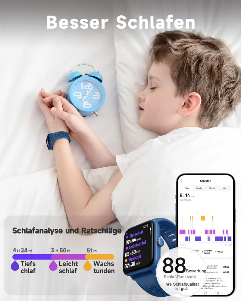 BIGGERFIVE Smartwatch Kinder, Fitness Tracker Uhr Digitale Fitnessuhr mit Schrittzähler, 24/7 Puls,