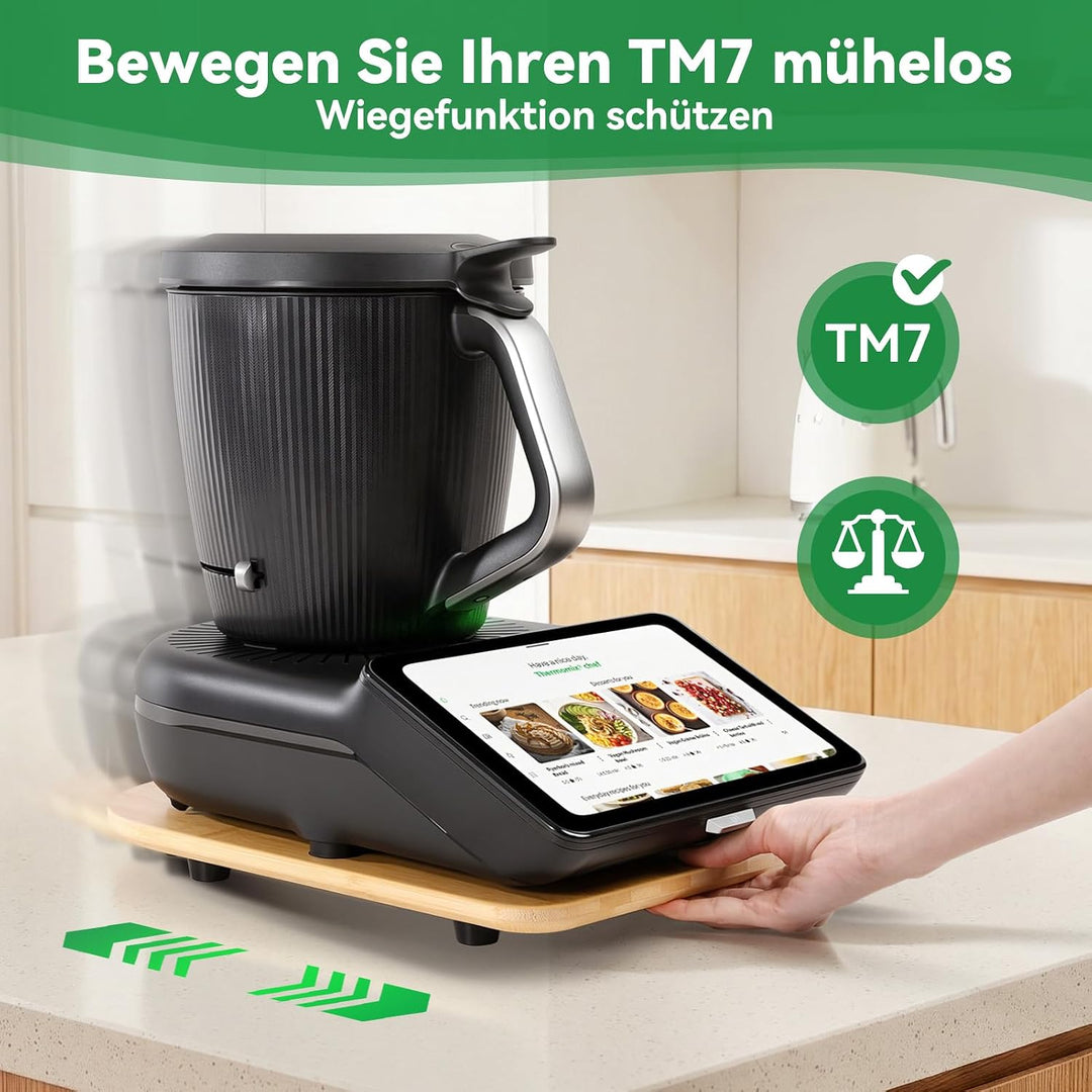 Gleitbrett für Thermomix TM7, Rollbrett aus 15mm Bambus für Thermomix mit Rollen &amp; Gummifüssen, stab