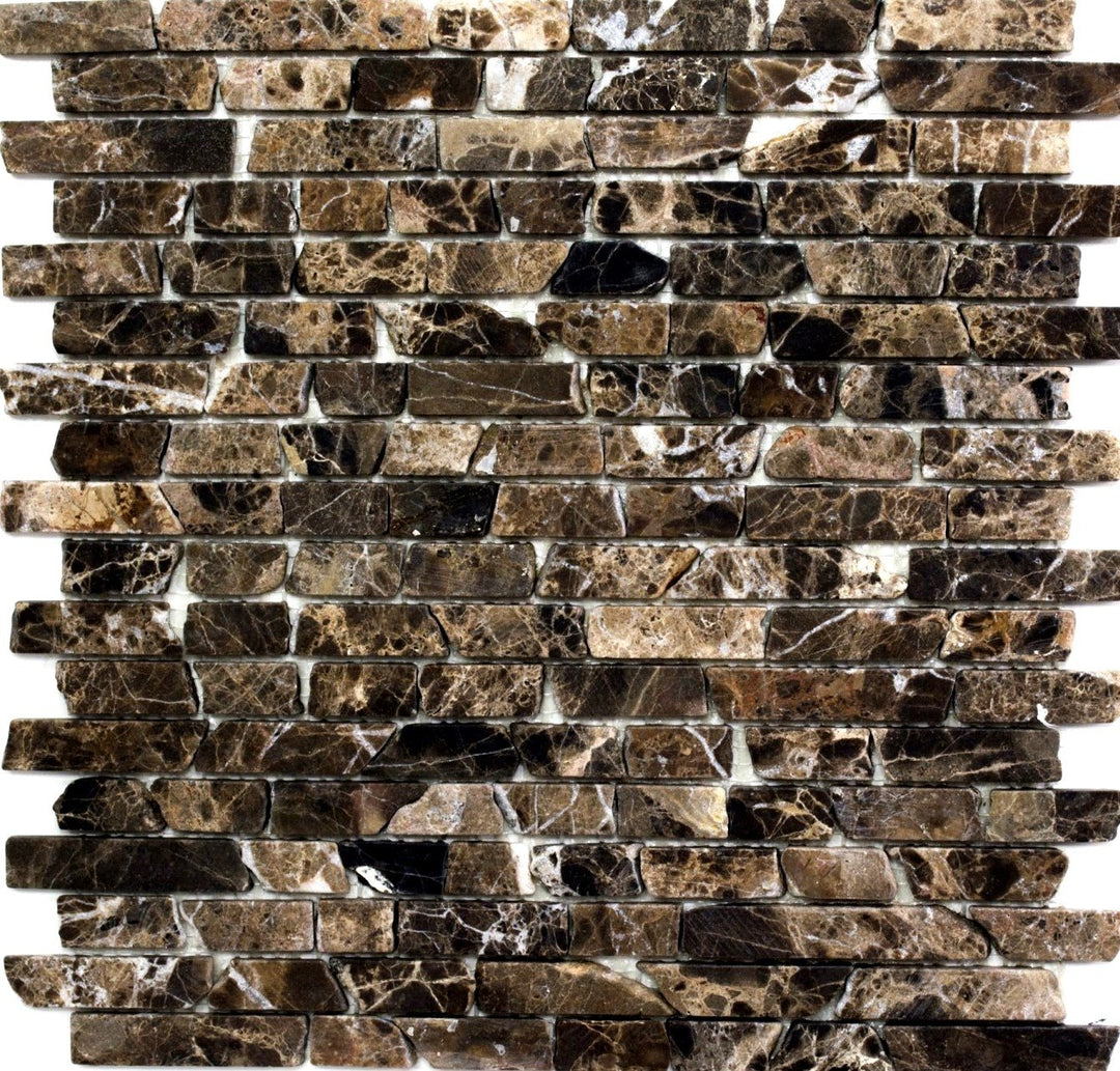 Mosaik Brick uni Castanao Marmor Naturstein Küche, Mosaikstein Format: 25-105x15x7 mm, Bogengrösse: