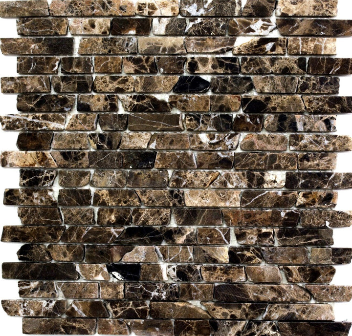 Mosaik Brick uni Castanao Marmor Naturstein Küche, Mosaikstein Format: 25-105x15x7 mm, Bogengrösse: