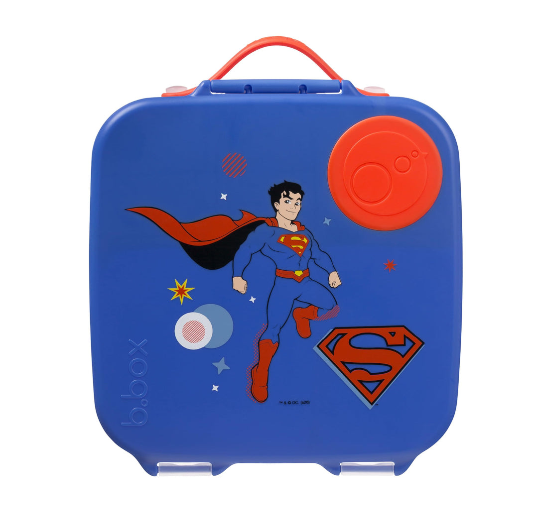 b.box Superman Brotdose | Grosse Bento-Box mit 4 Fächern (2 auslaufsicher), herausnehmbarer Trenner,