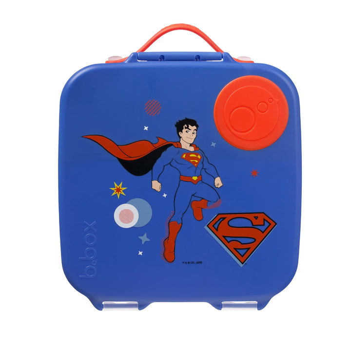 b.box Superman Brotdose | Grosse Bento-Box mit 4 Fächern (2 auslaufsicher), herausnehmbarer Trenner,