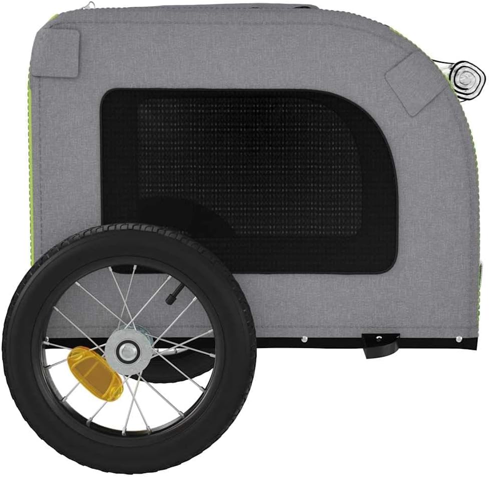 Fahrradanhänger Hunde klappbar grün grau aus Oxford-Gewebe und Eisen mit PVC-Dach, 124 x 53 x 53 cm,