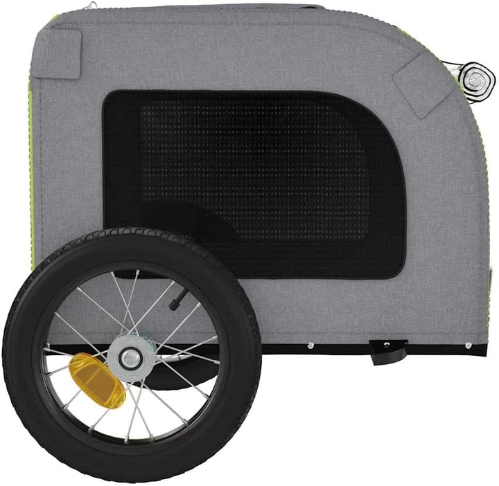 Fahrradanhänger Hunde klappbar grün grau aus Oxford-Gewebe und Eisen mit PVC-Dach, 124 x 53 x 53 cm,