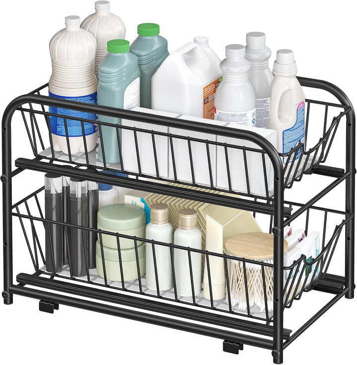 SONGMICS Küchenschrank Organizer, Küchenregal, Ordnungssystem, 2 Ebenen, stapelbar, erweiterbar, mit
