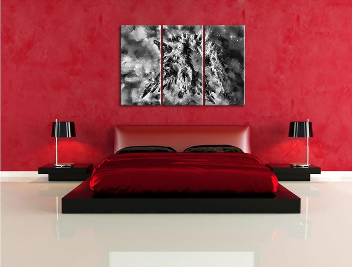 Pixxprint Feuriger Adler als Leinwandbild | Grösse: 3 Teilig (120x80) | Wandbild| Kunstdruck | ferti