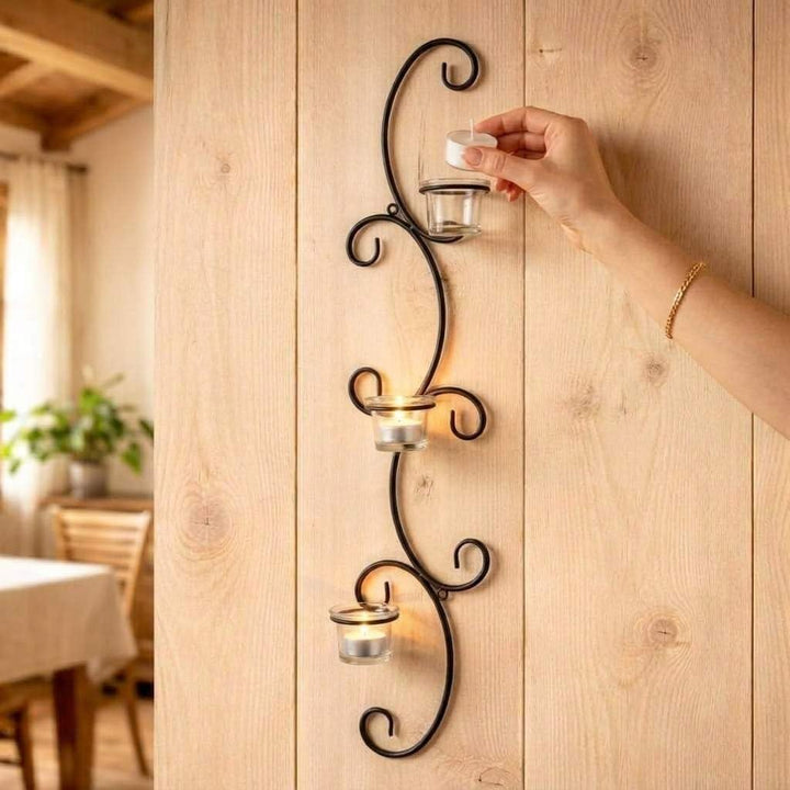 DanDiBo Wandteelichthalter Metall Wand Schwarz Emma 68 cm Teelichthalter Kerzenhalter Wandkerzenhalt