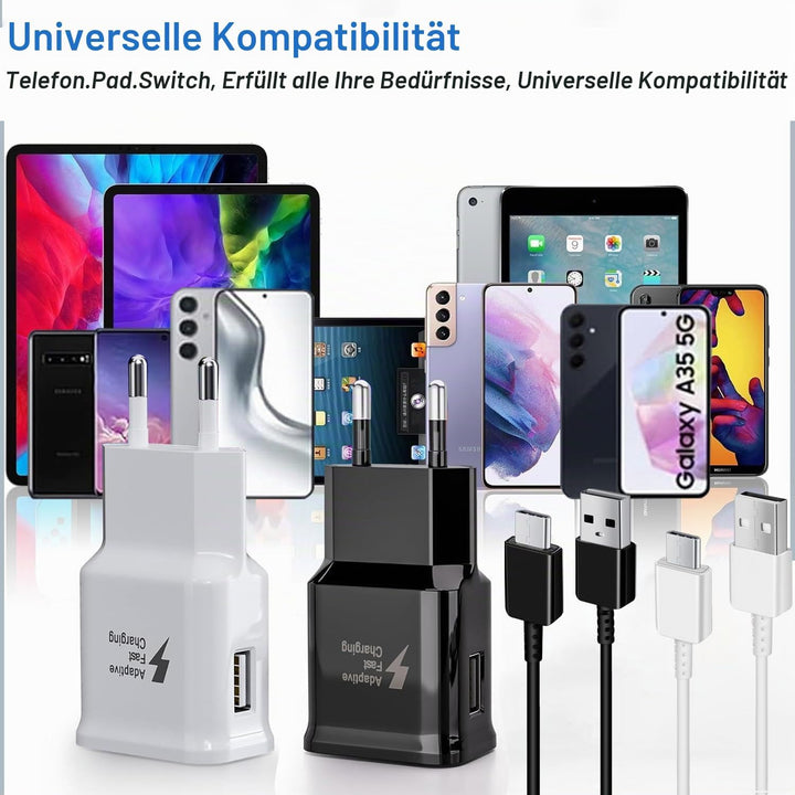 2er Pack USB C Ladegerät mit Ladekabel 1,5m für Samsung Galaxy S22 S21 S20 S8+ S9+ S10+ S10e S9 S8 A