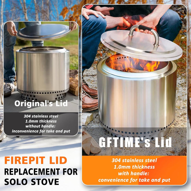 GFTIME Feuerschale Edelstahl Deckel Ø 50cm für Solo Stove Bonfire, Edelstahl-Feuerstellen-Zubehör fü