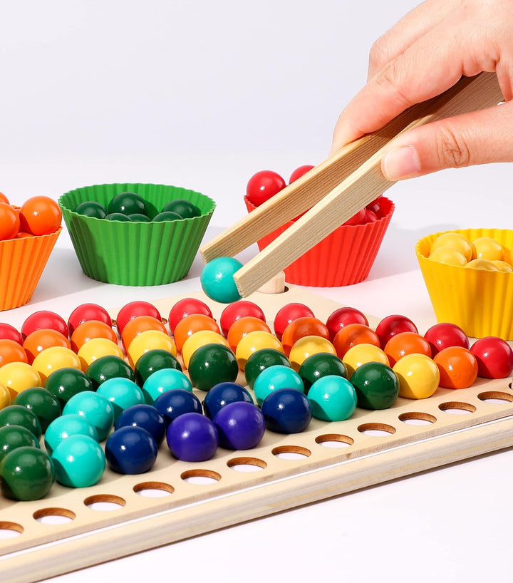 KidMigo Montessori Spielzeug, Rainbow Bead Game, Holz Clip Brettspiel, Puzzle Board, Kinder Hände Au