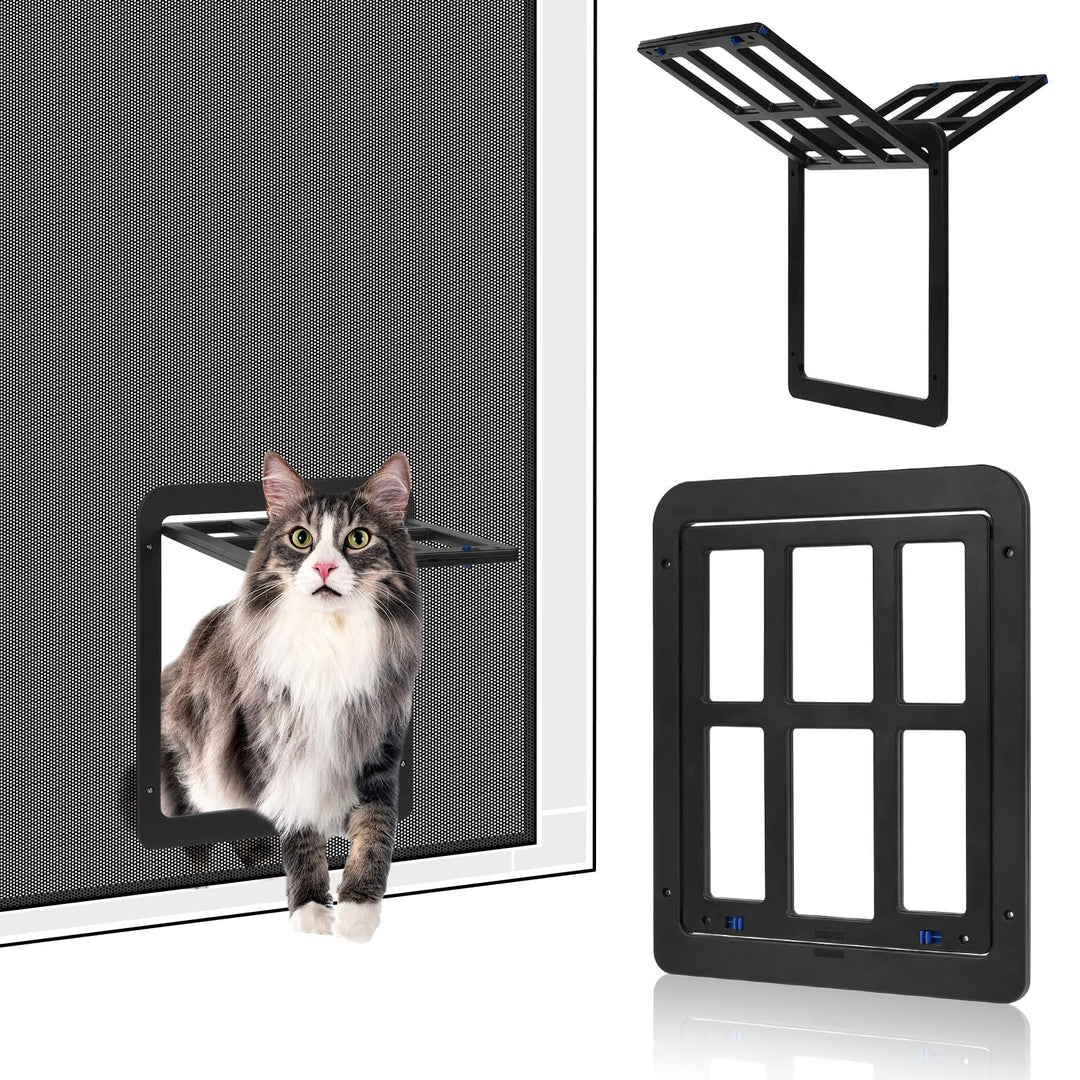 Adiwo Katzenklappe für Fliegengitter, 31.5 x 25 cm Schwarz Automatischen Verschluss Hundeklappe Flie