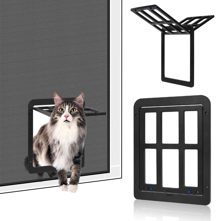 Adiwo Katzenklappe für Fliegengitter, 31.5 x 25 cm Schwarz Automatischen Verschluss Hundeklappe Flie
