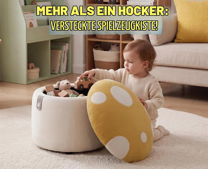 Ya-Home Kinder Aufbewahrungsbox aus Chenille in Pilzform mit verstecktem Stauraum – gepolsterte Spie