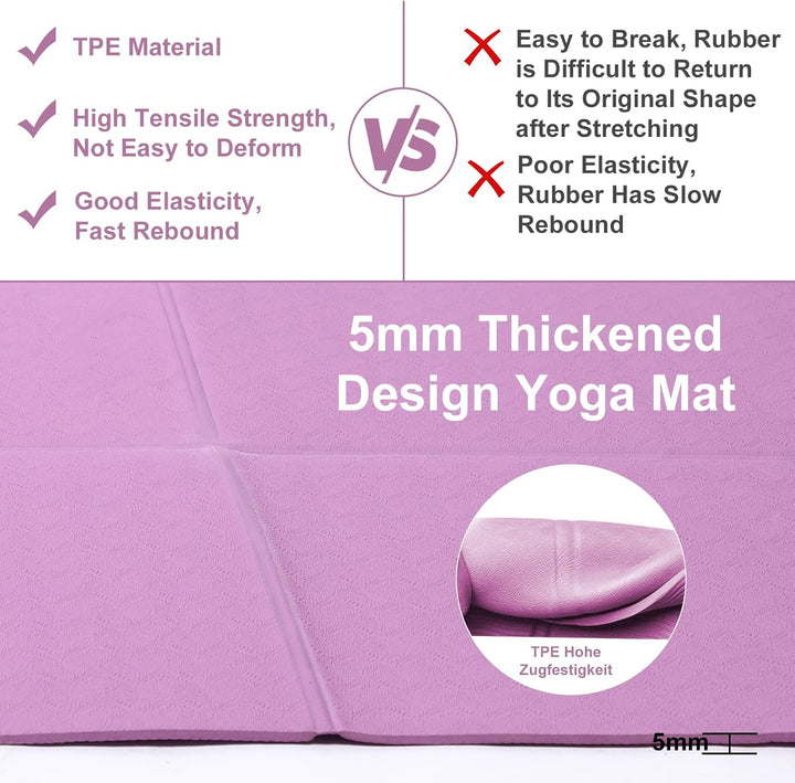 Foldable Yoga Mat - TPE Exercise Pilates Mat - Yoga Matte - Fitnessmatte - 183 x 61 cm, 5 mm Dick, S