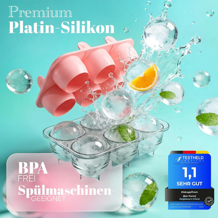 Neighbour’s Friend® Rosa Eiskugelform XL 3er Set – Stylische patentierte Eiswürfelform für Cocktails