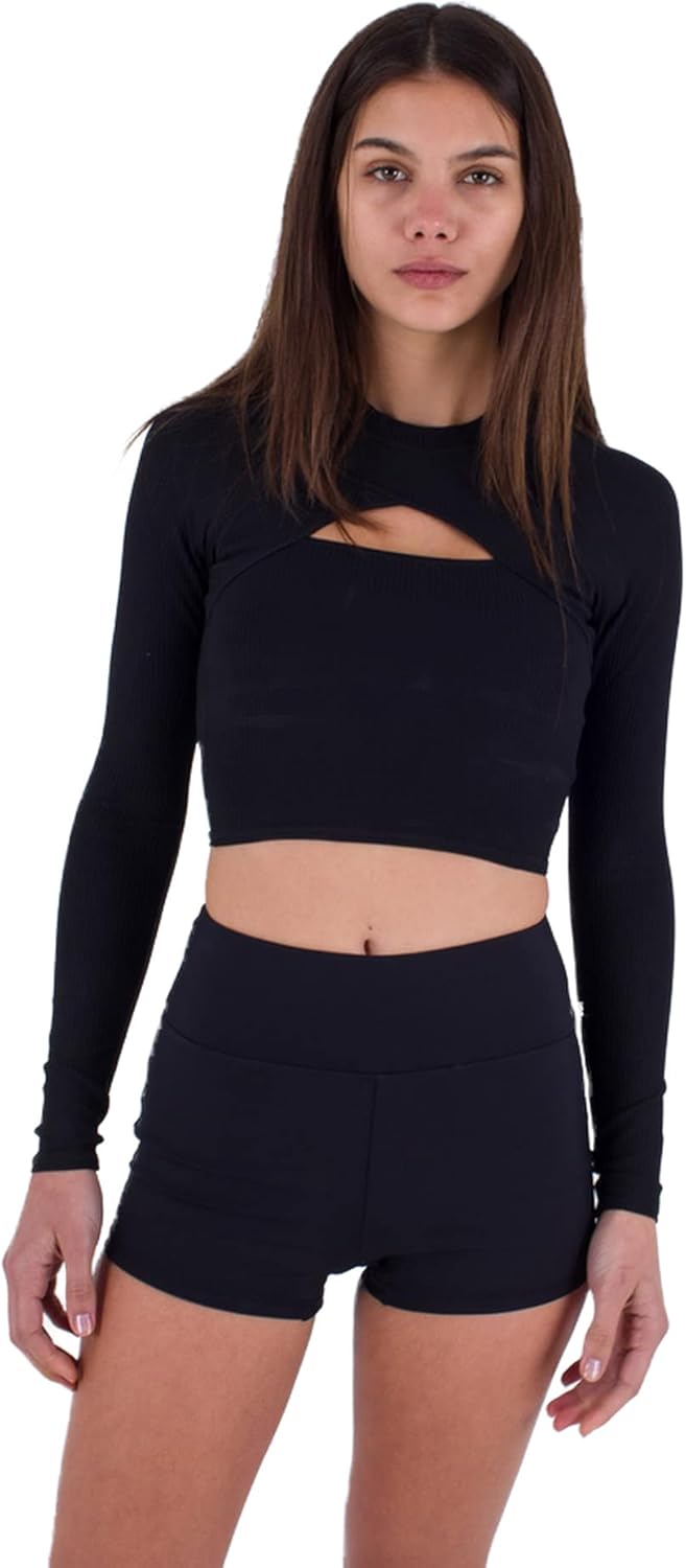 Hurley Damen Max Solid Rib Cropped Cross Yoke Rashguard Rash-Guard-Shirt L Schwarz, L Schwarz