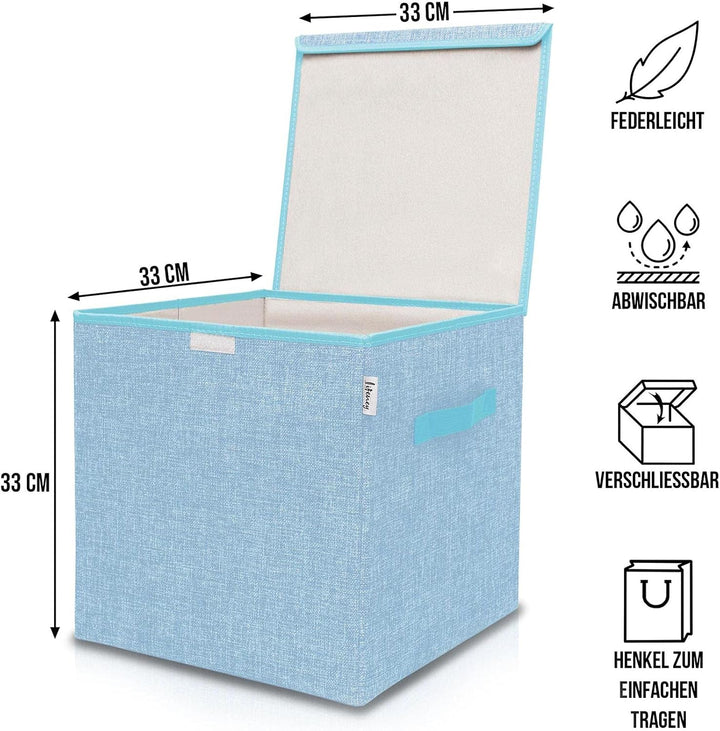 Aufbewahrungsbox mit Deckel im 2er Set Blau I Doppelpack Spielzeugbox passend für Würfelregale I Ord