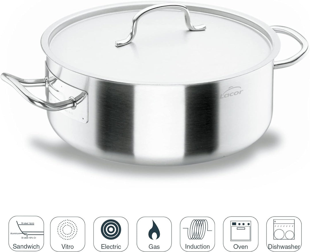 Lacor 50040 Bratentopf mit Deckel 40 cm Silber