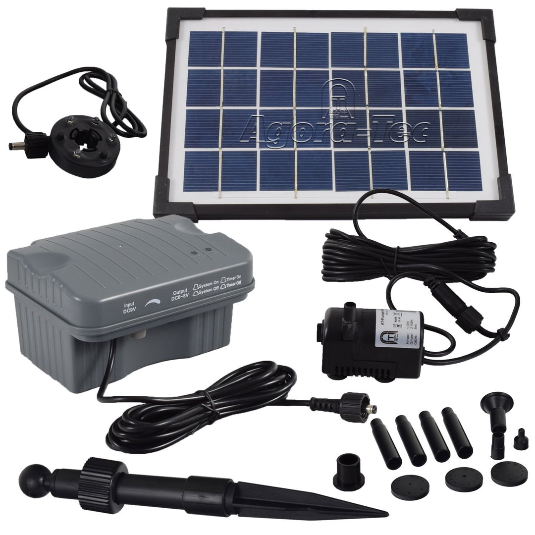 Agora-Tec® 3.5W-BL Beleuchtete Solar Teichpumpe 3.5 Watt mit Akku und 3 Fach LED Ring, Hmax.: 210l/h