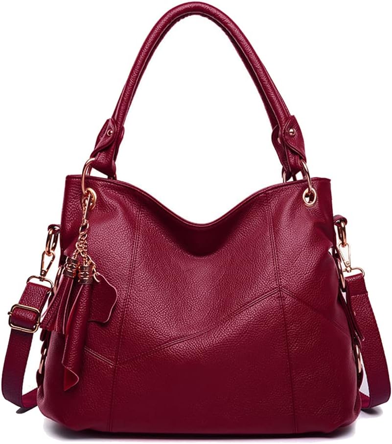 Kris Anna Hobo Quaste Damen Schultertaschen Handtasche Weinrot, Weinrot