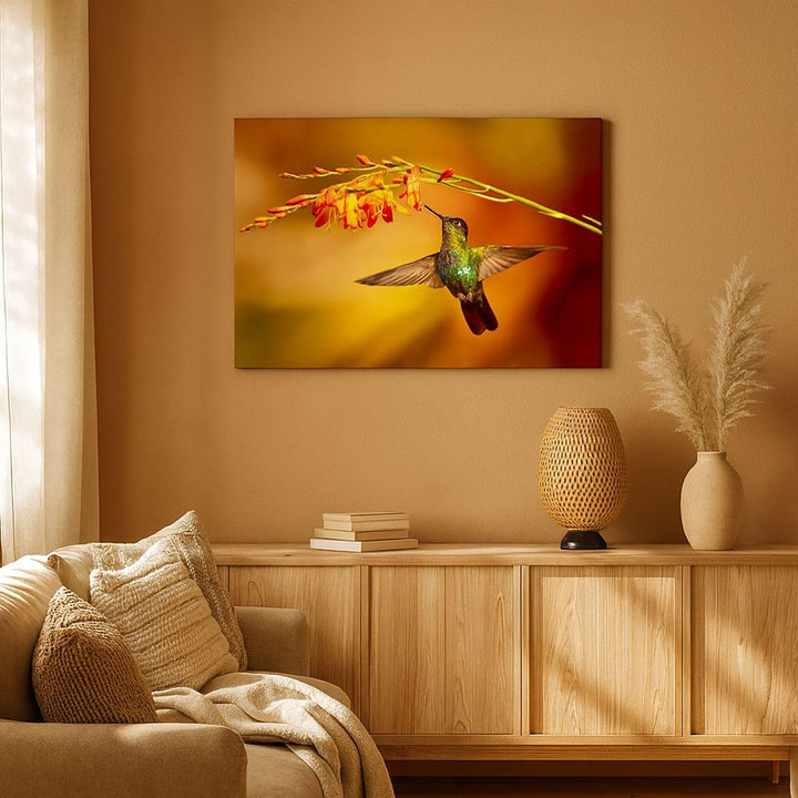 ARTTOR Bilder auf Leinwand 100x70cm Leinwandbild Kolibri Vogel Sommer Gross Wanddeko Bild Schlafzimm
