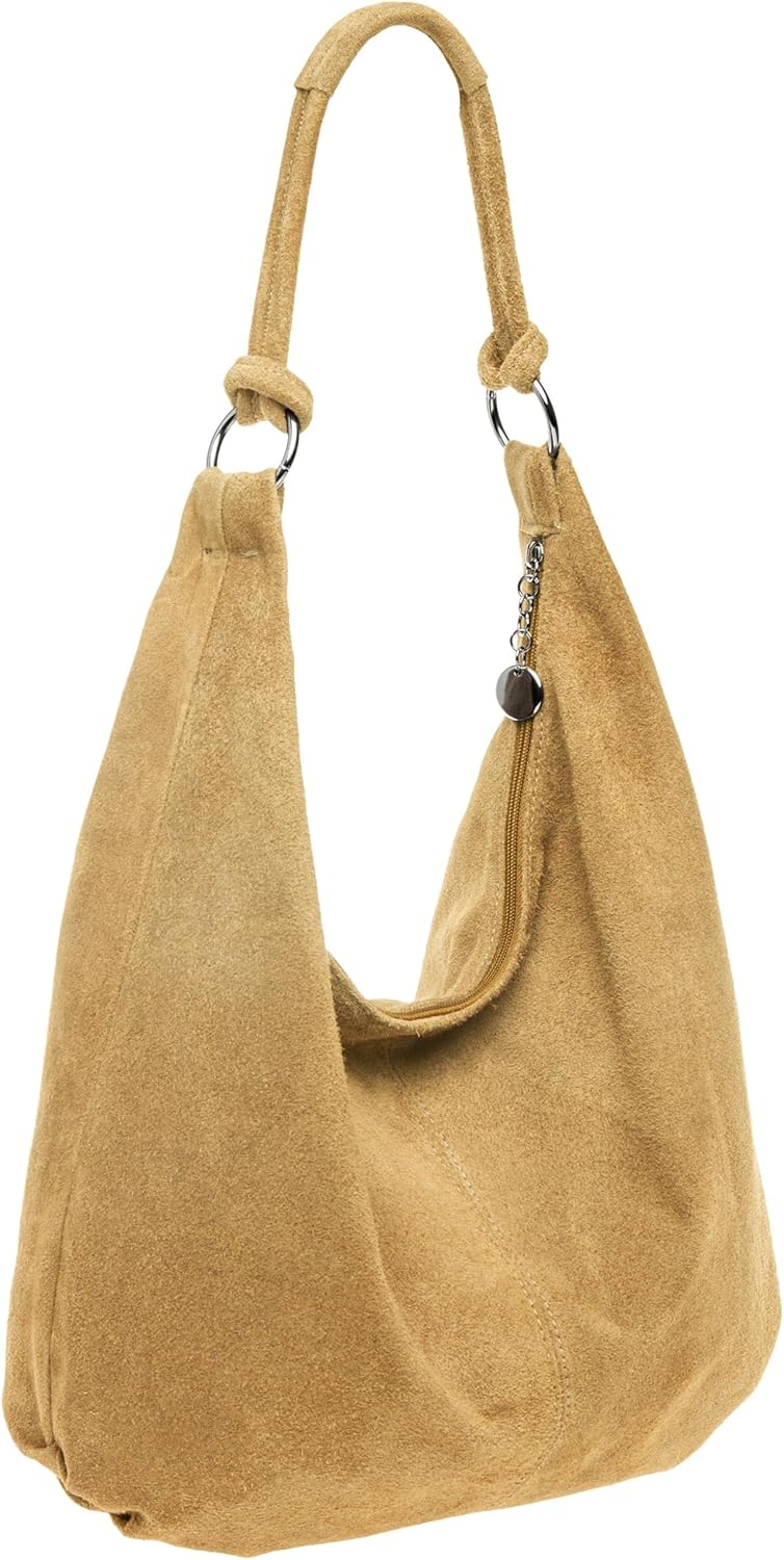 Caspar TL617 grosse Damen Vintage Veloursleder Tasche Camel, Camel