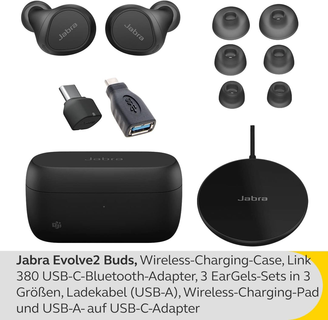 Jabra Evolve2 Buds True Wireless In-Ear-Bluetooth mit aktiver Geräuschunterdrückung, MultiSensor Voi