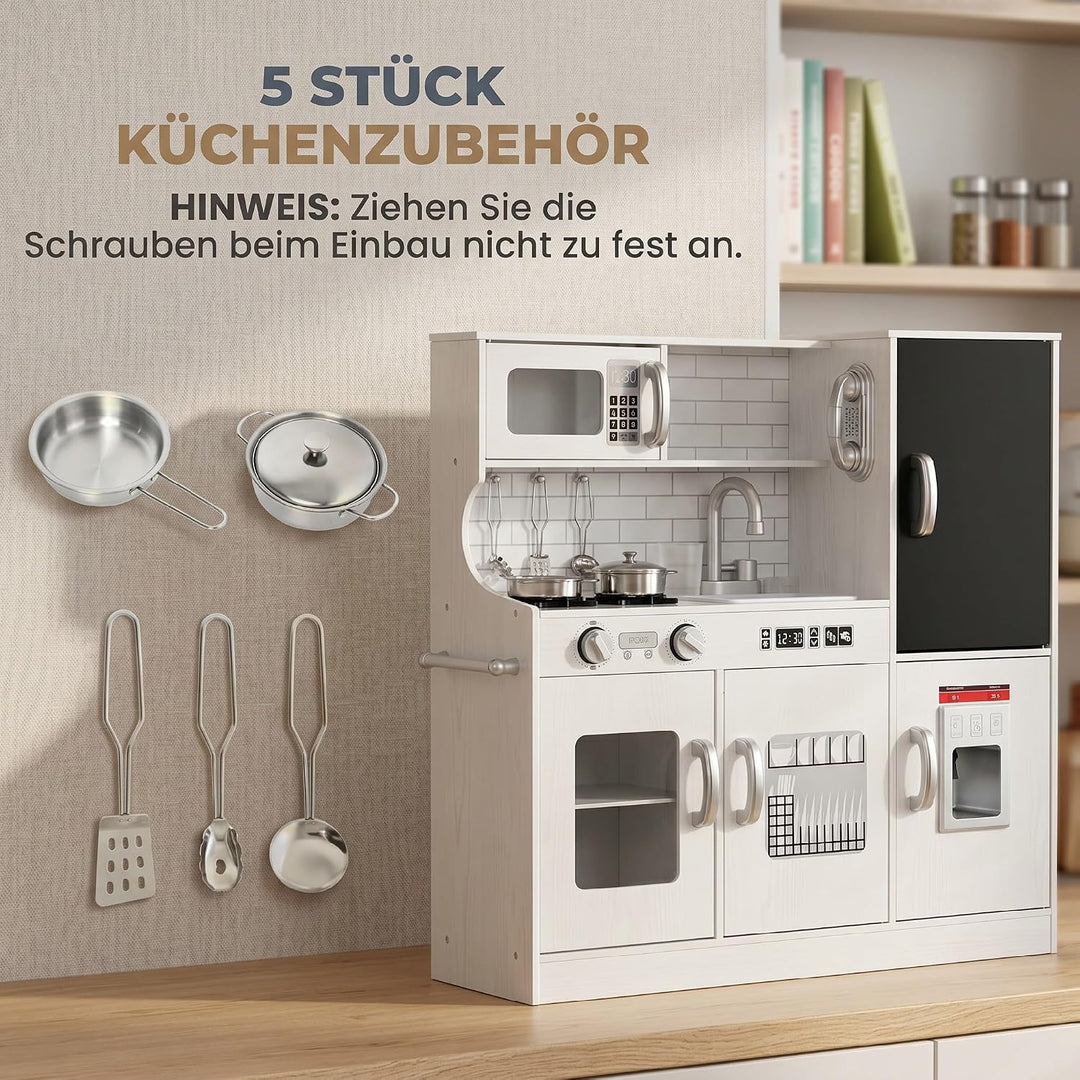 AIYAPLAY Kinderküche Spielküche mit Spielzeug Telefon, Kreidetafel, Mikrowelle, Herd, Spüle, Puppenk