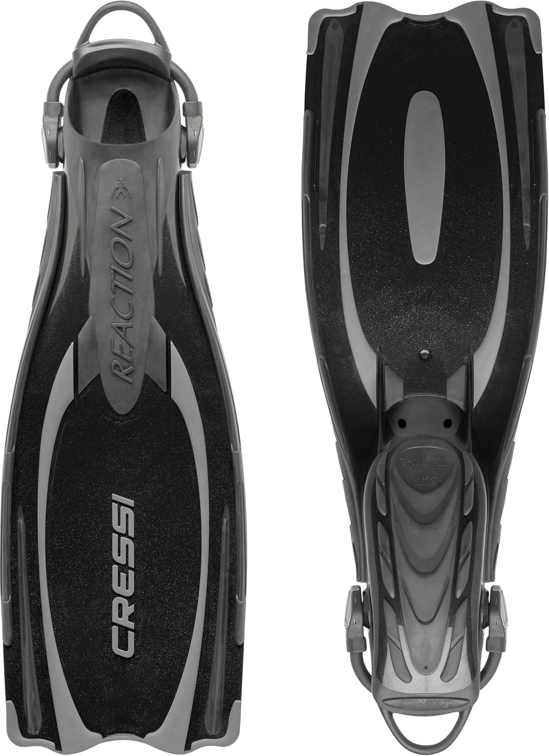 Cressi Reaction EBS Fins - Hochleistungstauchflossen mit EBS Strap L/XL (45/47) Schwarz/Silber, L/XL