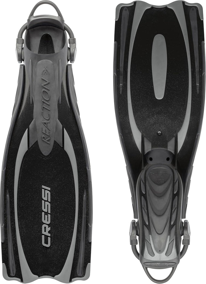 Cressi Reaction EBS Fins - Hochleistungstauchflossen mit EBS Strap L/XL (45/47) Schwarz/Silber, L/XL