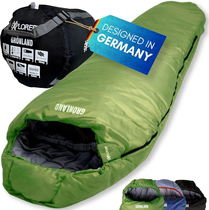 EXPLORER® GRÖNLAND Schlafsack -23°C -5°C [350GSM] 3-4 Jahreszeiten Winter Mumienschlafsack Erwachsen