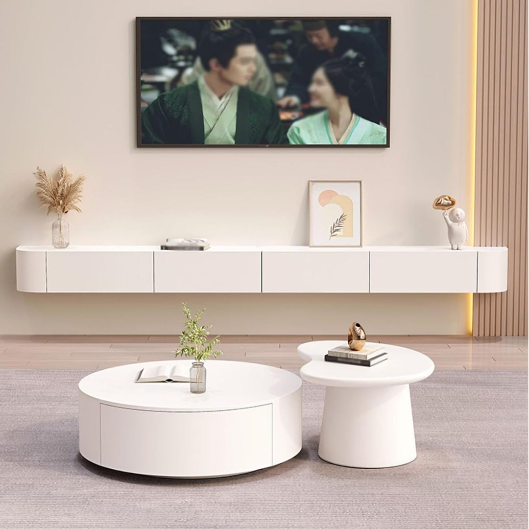 Schwebender TV-Ständer, Wand-TV-Schrank, Medienkonsole, Mit Kabellöchern, Aufbewahrungskomponenten-R