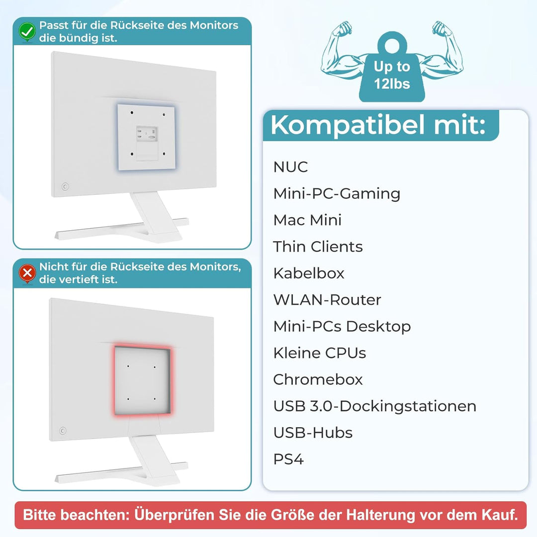 Universal Halterung für Mini-PCs, NUC, Mac Mini, Kabelboxen, WLAN-Router und Kleine CPUs Verstellbar