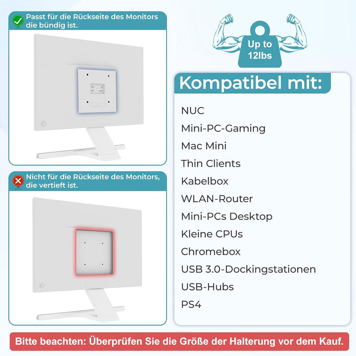 Universal Halterung für Mini-PCs, NUC, Mac Mini, Kabelboxen, WLAN-Router und Kleine CPUs Verstellbar